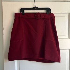 MODCLOTH burgundy microsuede miniskirt with belts and pocket sz 12/L mod skin